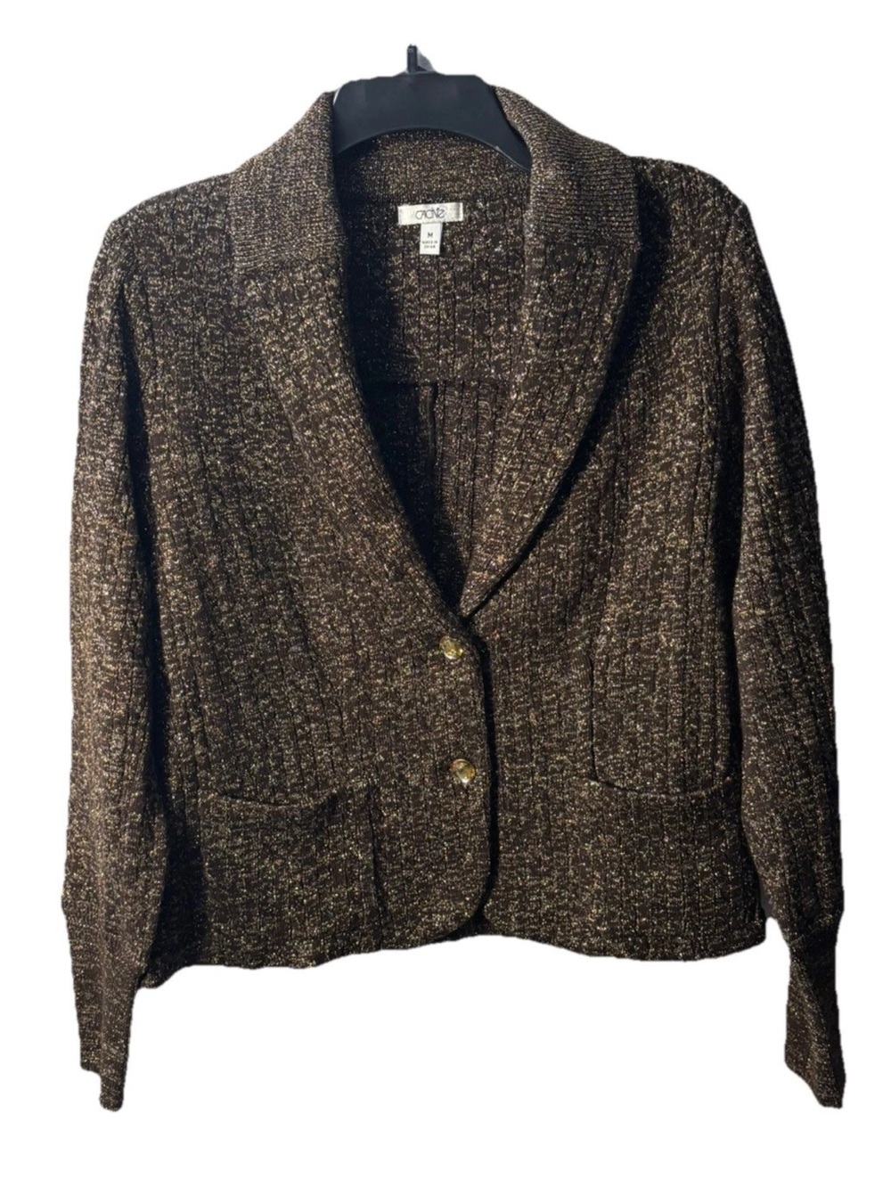 Vintage Cache Y2K Metallic Sweater Blazer Jacket Gold Brown Jewel Buttons M
